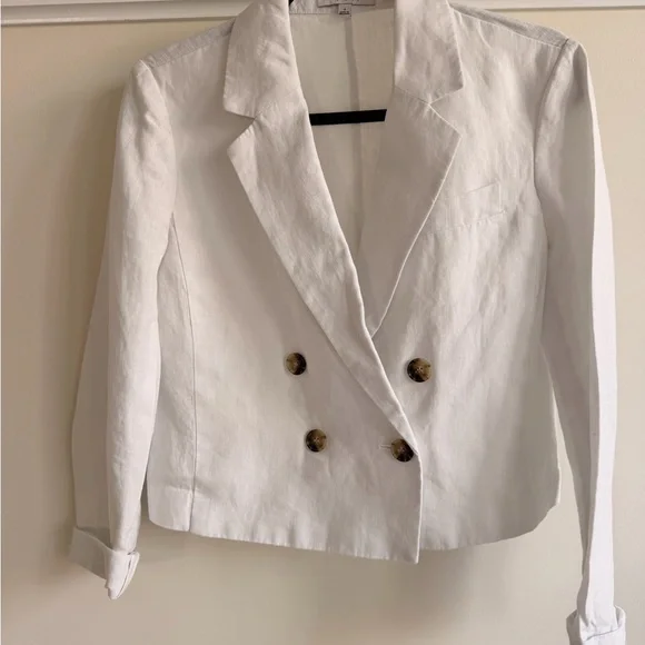 Madewell Women's Double-Breasted Crop Blazer in 100% Linen Salt Size 2 - Picture 8 of 10